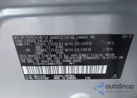 2017 Toyota Rav4 Limited из США, поврежденный, VIN 2T3DFREV3HW647055